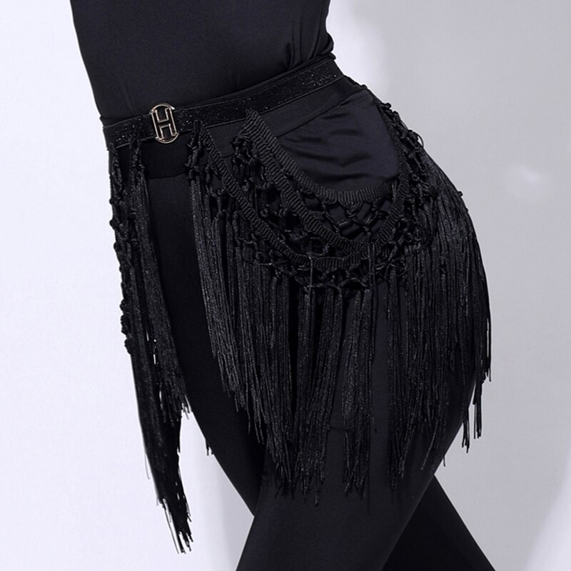 Latin Dance Accessories Women Black Fringed Belt Girdle Salsa Cha Cha Tango Samba Rumba Dancing Practice Wear Adults DNV12329