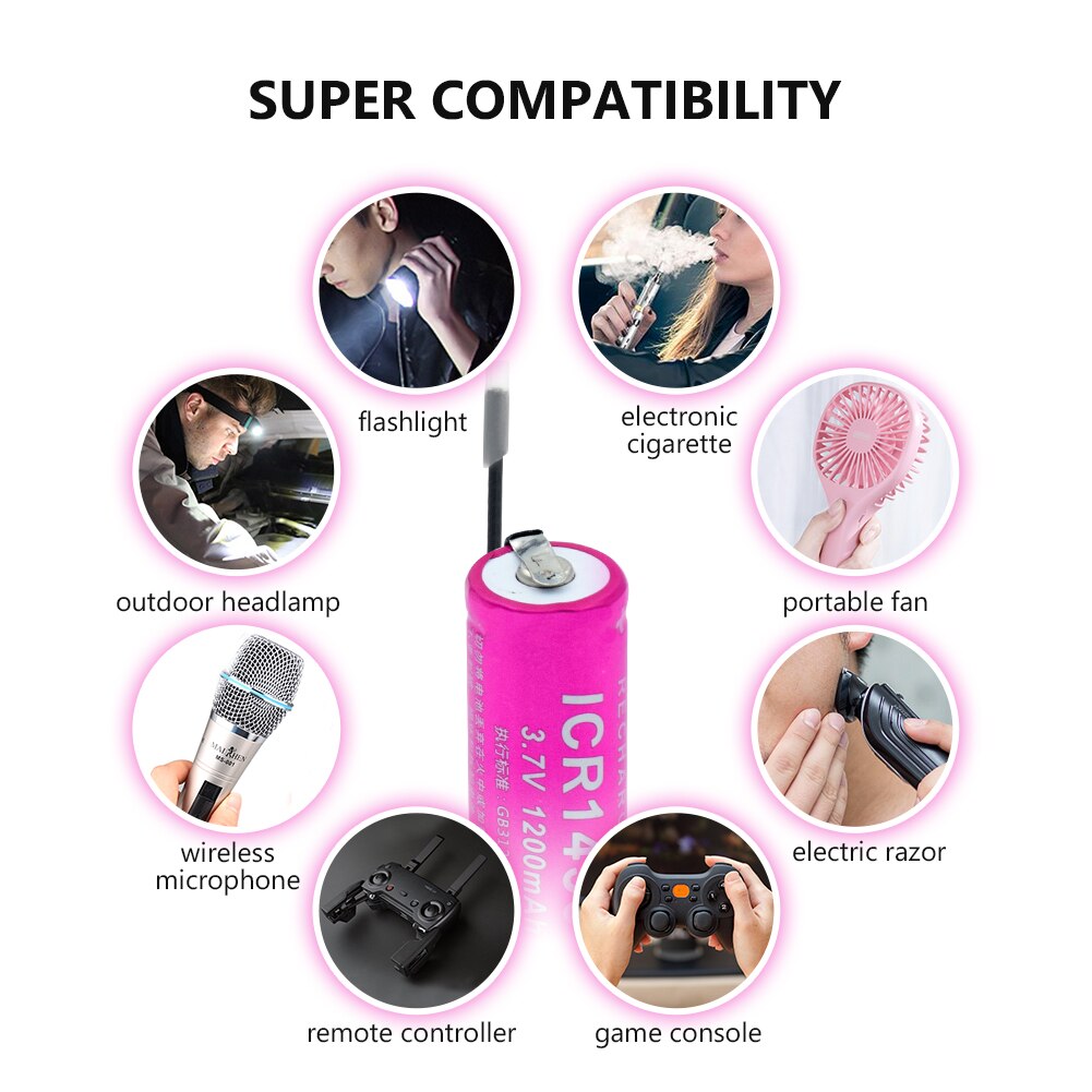 1/2/4 Pcs ICR 14500 Li-ion Lithium Battery 3.7V 1200mAh Flashlight Power Bank Radio Repalcement Battery 14500 Lithium Battery