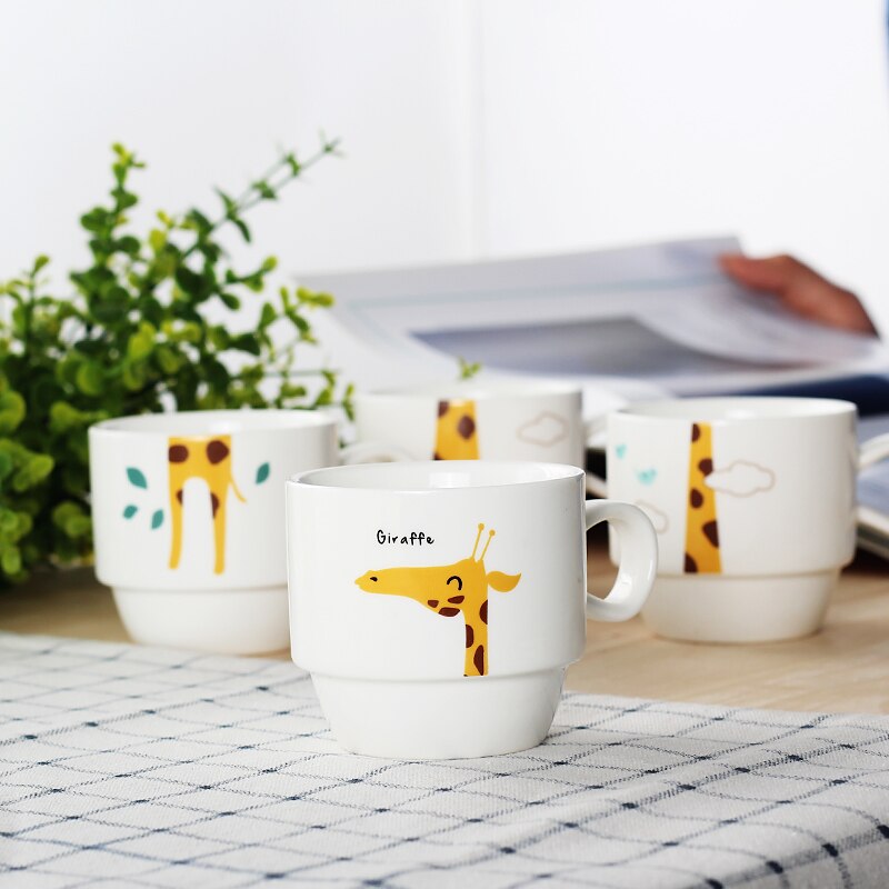 Ceramic Coffee Mug Stacking Cup Teacup Home Set Ceramic Cup Fun (4 Cups + 1 Cup Holder)