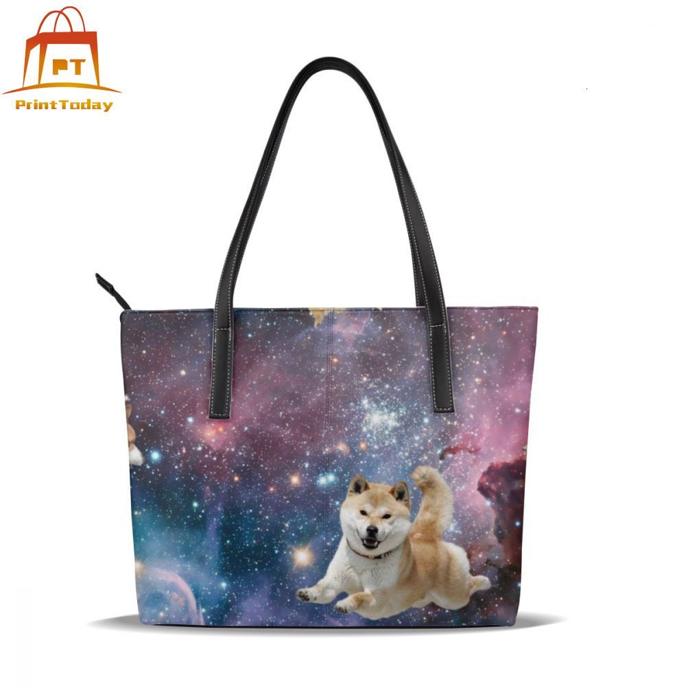 Shiba Inu Tote Taske - Cartoon Mønster - Kunstlæder - Lynlås Lukning - Alsidig Kvinder Håndtaske