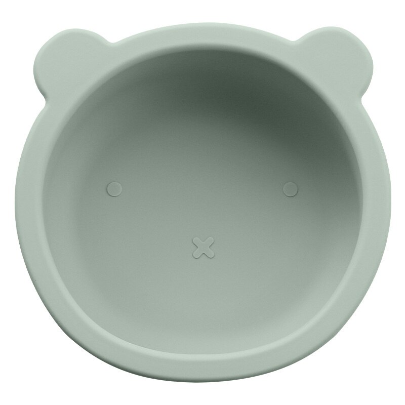 Suction Cup Baby Dishes BPA Free Silicone Baby Feeding Bowl Kids Tableware Non-Slip Infant Food Plate Kids Training Spoon Fork: Bowl-Deep Green