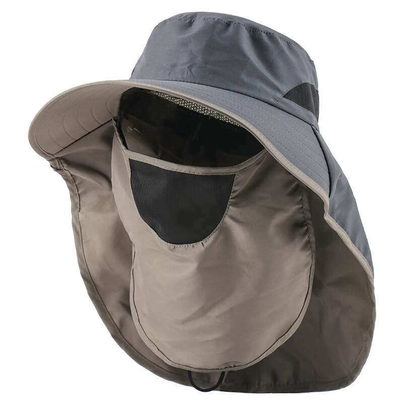 CAMOLAND 2 in 1 Summer UPF 50+ Sun Hats Male Outdoor Breathable Hiking Fishing Caps With Neck Flap UV Protection Bucket Hats: Dark Grey