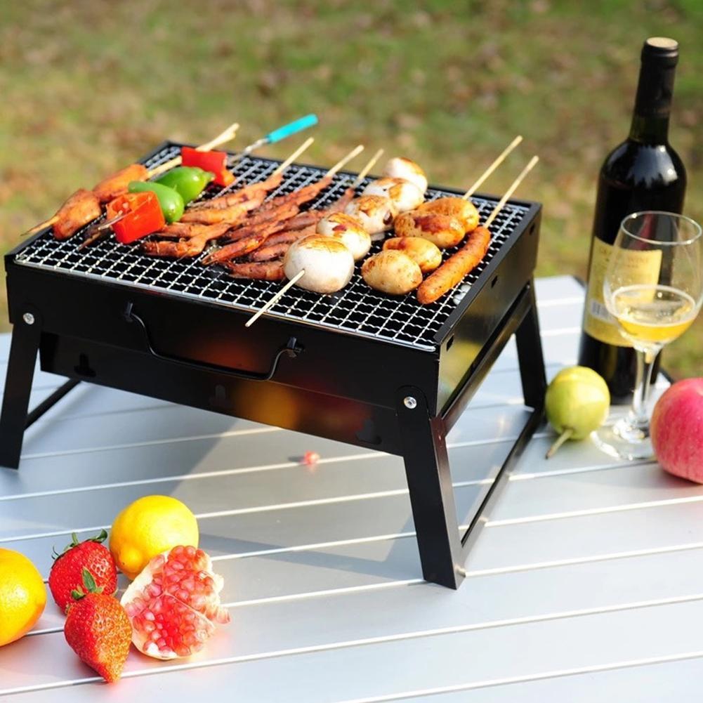 Parrilla de barbacoa de hierro forjado portátil, plegable, sencilla, para el hogar, para campo al aire libre