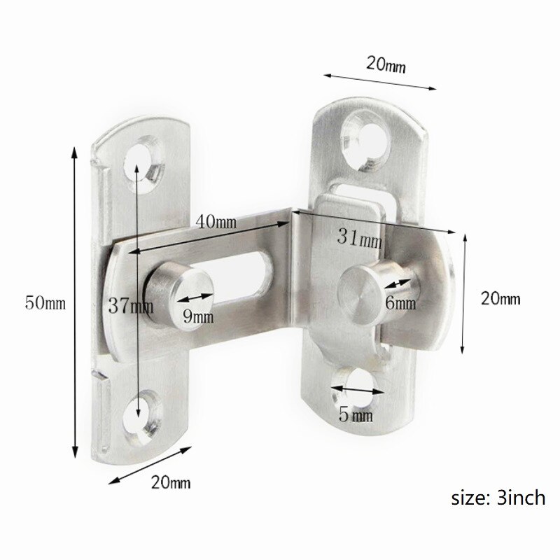 5 unids/lote de acero inoxidable, 90 grados, hebilla de ángulo recto, Perno de puerta de gabinete de ventana: 3inch
