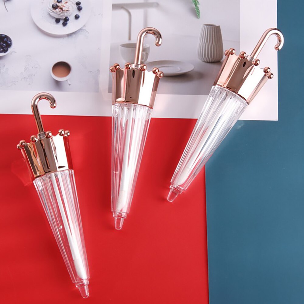 1 pc tomme lipgloss-rør mini genopfyldelig kosmetikbeholder plastikprøvehætteglas paraplyformet gør-det-selv-læbepomadeflaske