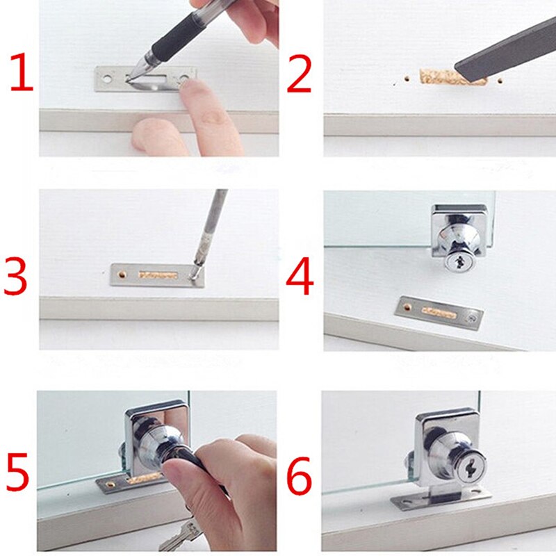 Cerraduras para vitrina de vidrio, aleación de Zinc, puerta simple/doble, sin necesidad de taladrar, fácil de instalar