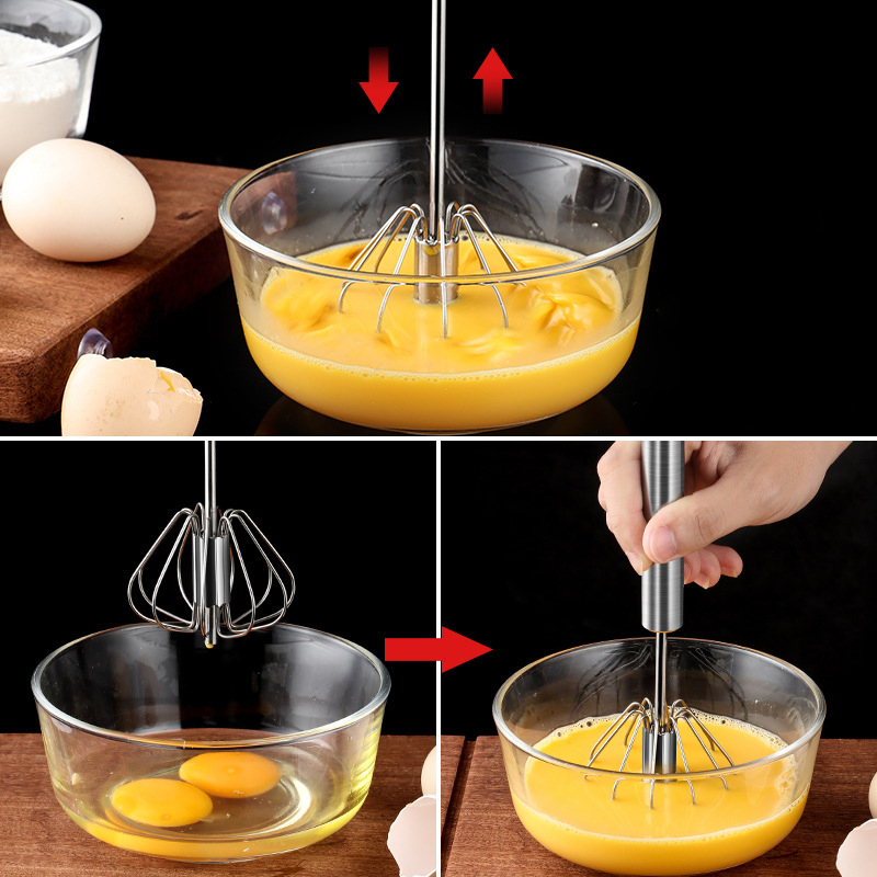 stainless steel semi-automatic eggbeater handheld press rotary kitchen mixer baking tools gadgets work small helper
