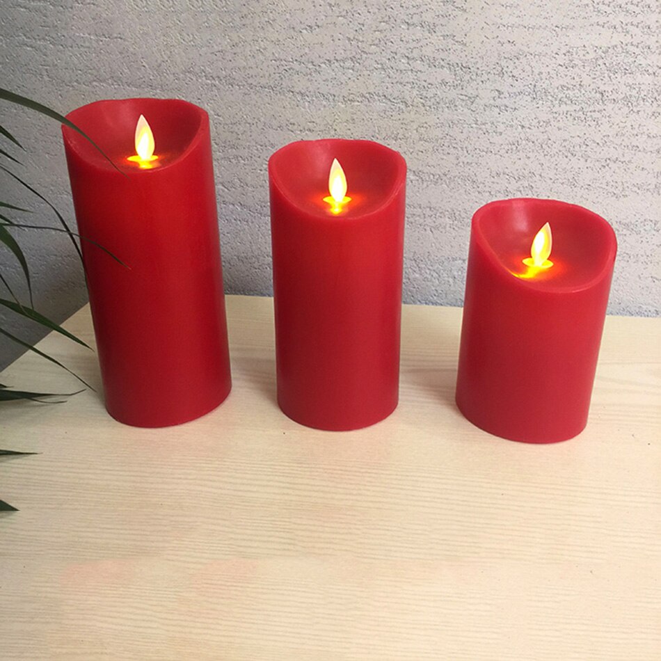 Battery operated flameless red candle with swing wick dancing flame