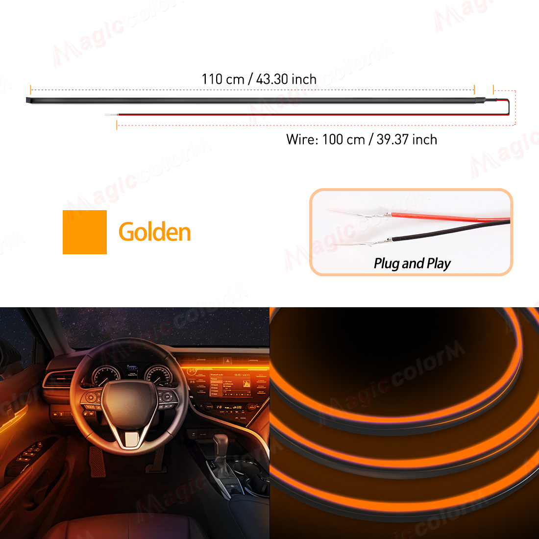 EL Wire Car LED Ambient Light Car Interior Decorative Lamp For Universal DIY Flexible Hidden Cuttable Colour Acrylic Strip 110cm: Cold White
