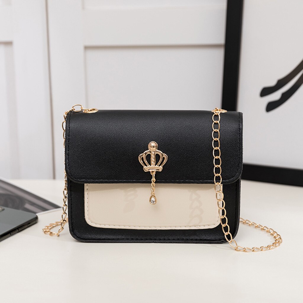 Messenger Crossbody Bags Women Bag Casual Handbag Tote Metal Chain Strap Shoulder Bag Girls Brief Flap bolsos Mujer: Black