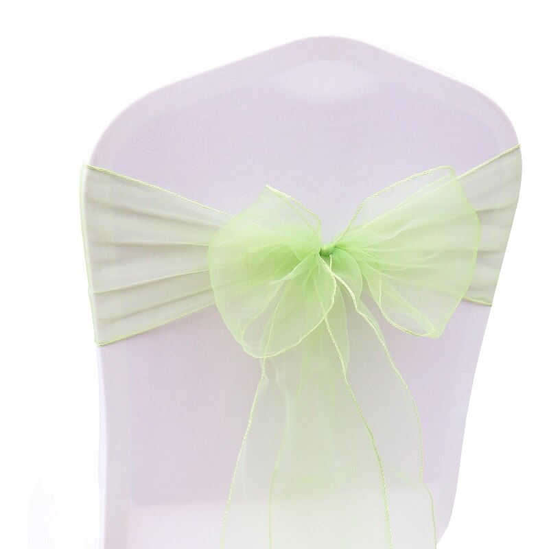 50 st/lot skirt band organza bröllopsdekorationer stol skärp skärp knut stolsöverdrag rosett band slipsar stolar dekoration tillbehör: Ljusgrön