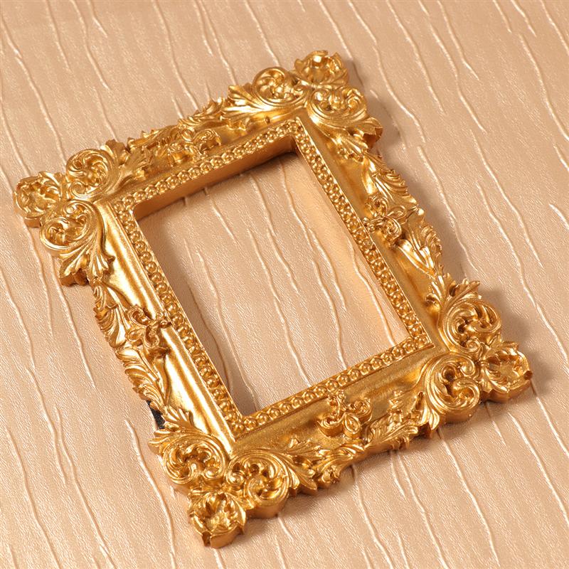 Retro Rectangle Resin Picture Frame Golden Mini Photo Frame Desktop Ornament Jewelry Display Frame for Bedroom
