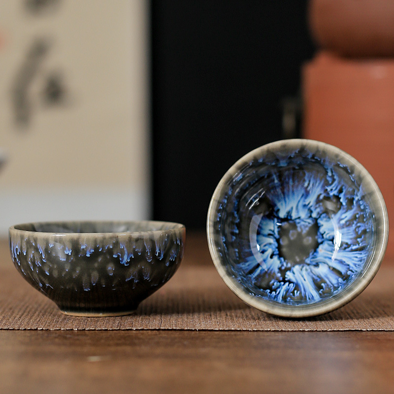 45ml copo de cerâmica doméstico forno mudança xícara de chá mestre copo de degustação copo de água azul cetim tigela de chá jianzhan casa de chá cha teaware: CINZA-ESCURO