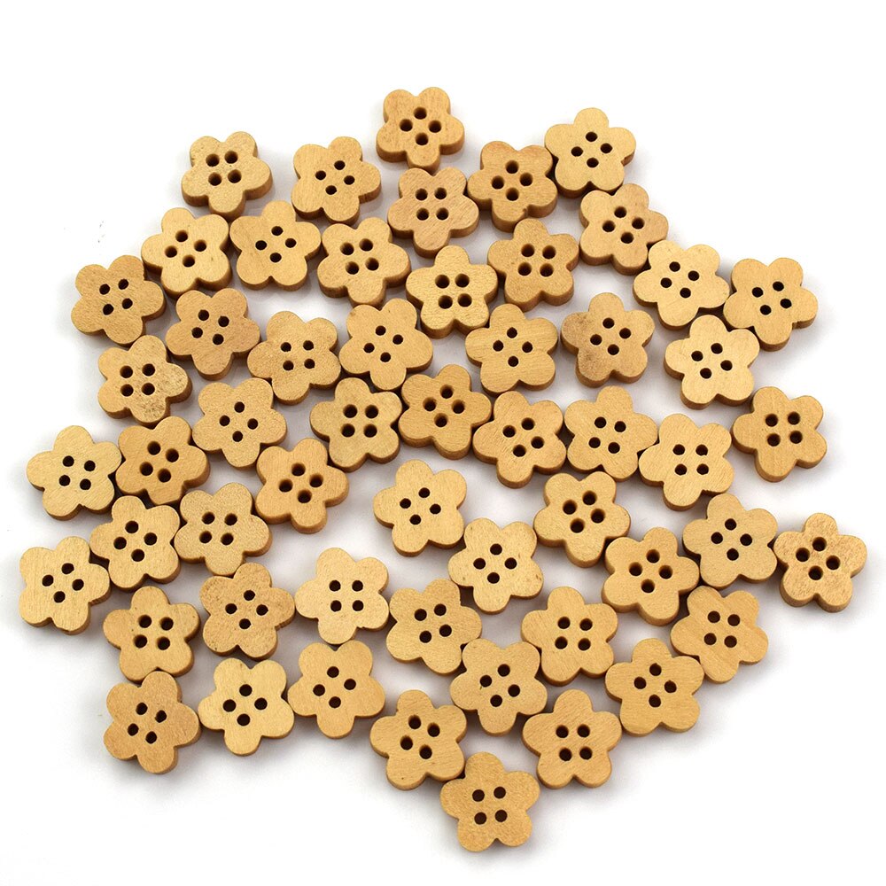 100Pcs Natuurlijke Mix Bloem Patroon Houten Knopen Scrapbooking Carft Voor Woondecoratie Party Ornament Diy Houten Knop
