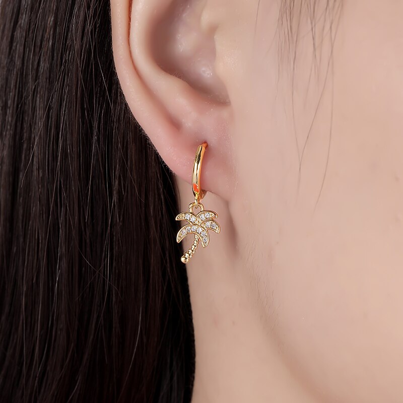 Anenjery prata cor pave zircon coqueiro argola brincos feminino ouro venda quente coreano jóias
