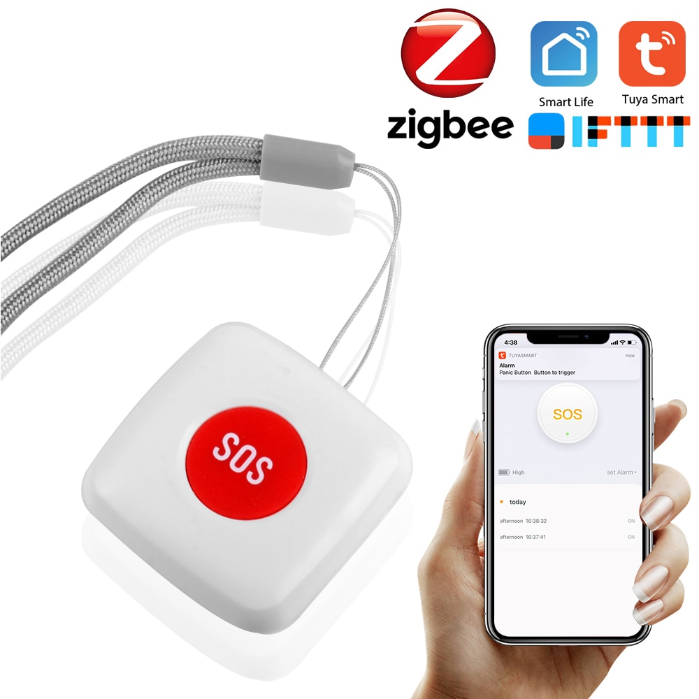 TUYA ZigBee SOS Button Smart Wireles Sensor Alarm Elderly alarm Waterproof Emergency Help Alarm Switch Work with Tuya Zigbee hub