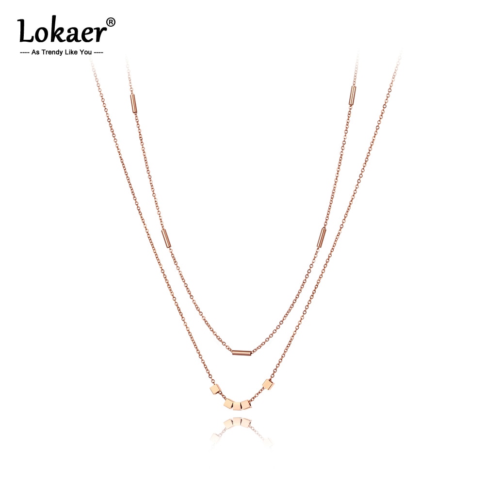 Lokaer Trendy Stainless Steel Double-layer Geometric Chain Choker Necklace Jewelry Beach Party Pendant Necklace For Women N20208