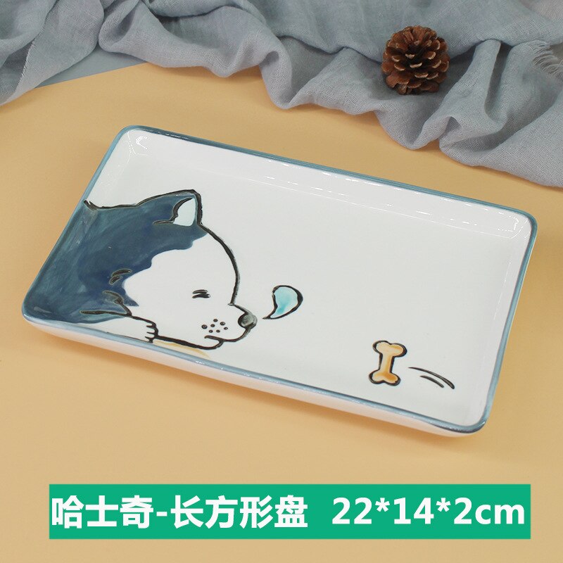 8.5 inch Cute Dog Ceramic Sushi Dish Plate Rectangular Fruit Plate Fish Plate Food Container Dinnerware Crockery: Husky