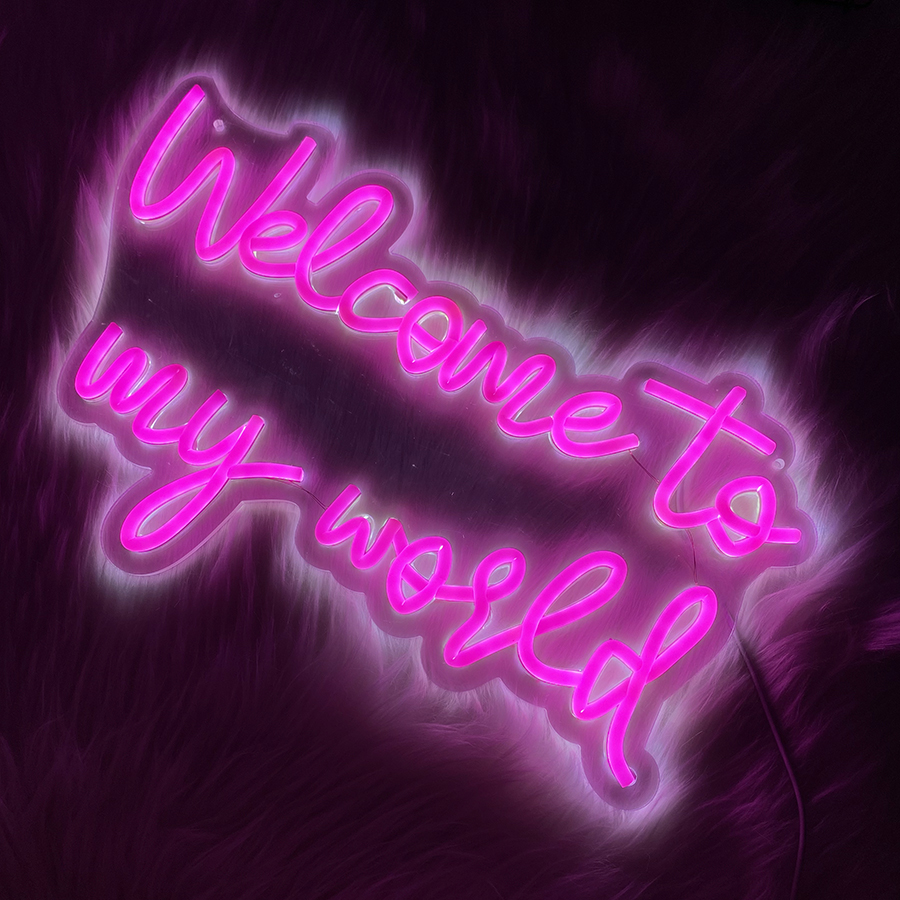 Welcome To My World letrero Led de neón, letreros de letras para decoración de pared, letreros de luces de neón rosas con alimentación USB para dormitorio, Gameroom