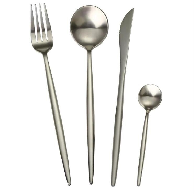 Guld servise sæt kniv gaffel ske bestik 304 rustfrit stål service sæt sølvtøj mat køkken bestik sæt: 4