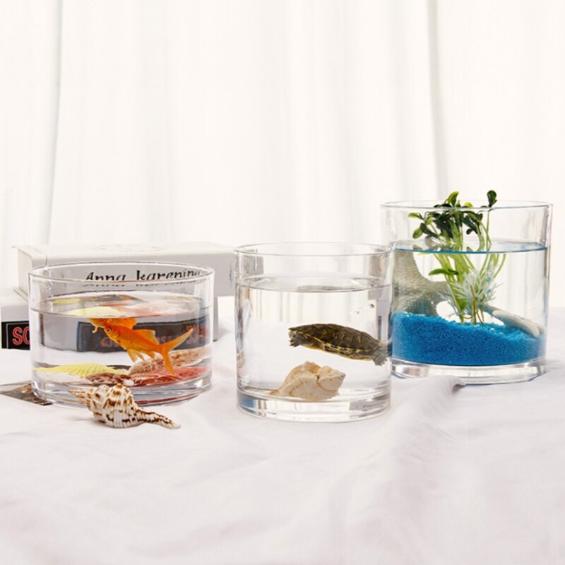 Acuario cilíndrico de cristal, cuencos transparentes de escritorio para peces pequeños, jarrones duraderos de 3 tamaños, soporte para adornos de dulces