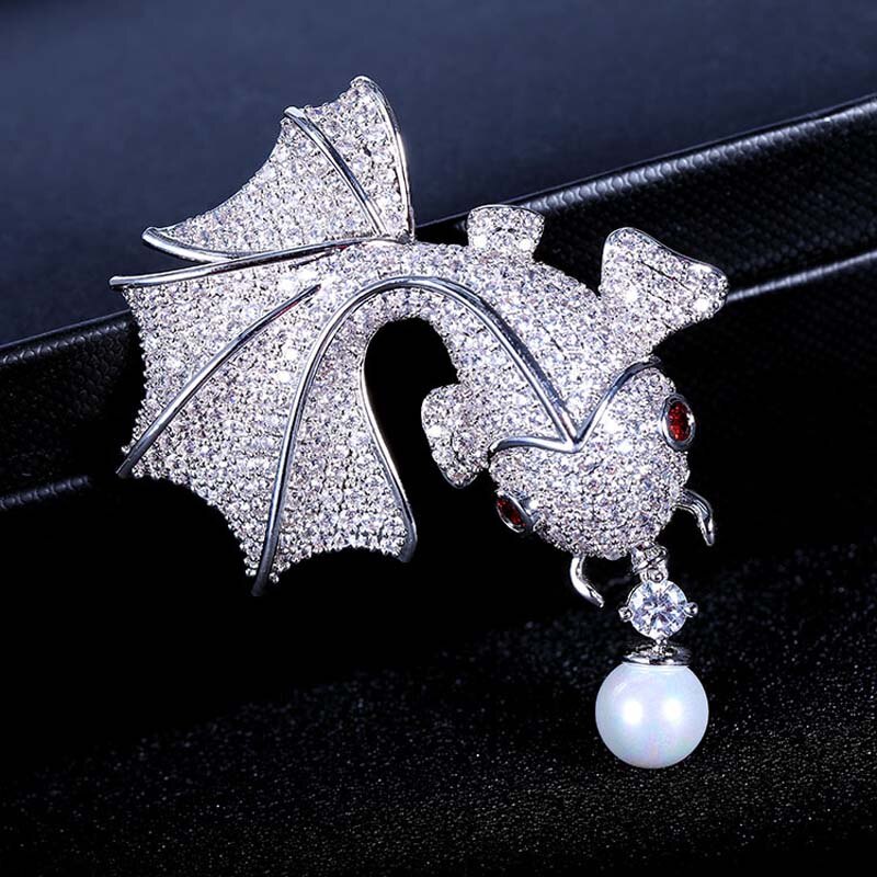 Red Trees Brand Fish Shape Animal Brooch For Man & Women With Cubic Zirconia Sweater Accessories Christmas