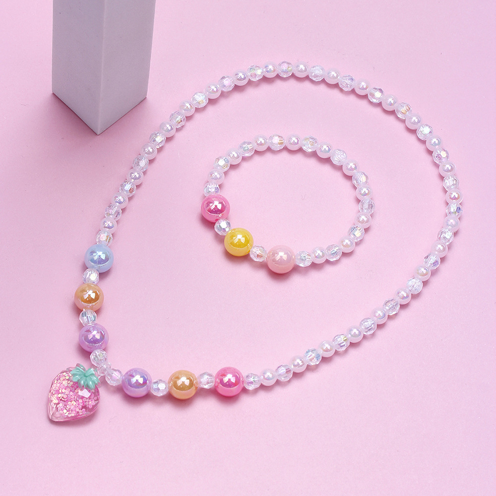 Conjunto de pulsera y collar dulce para niños, collar con cuentas coloridas de caramelo para niñas, joyería DIY al por mayor