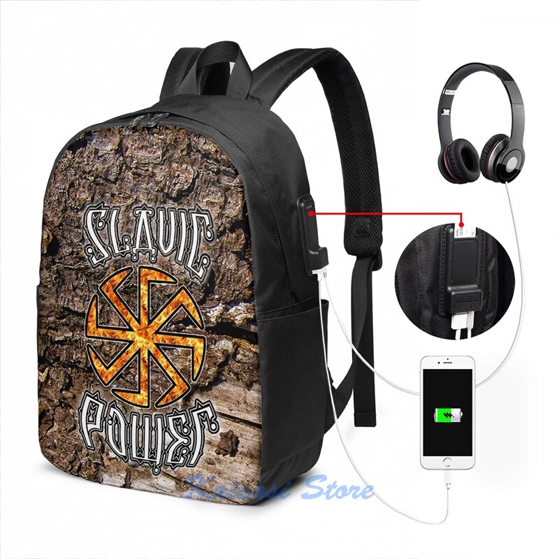 Slavic Power Kolovrat Symbol Little Sun USB Charge Backpack men School bags Women bag Travel laptop bag