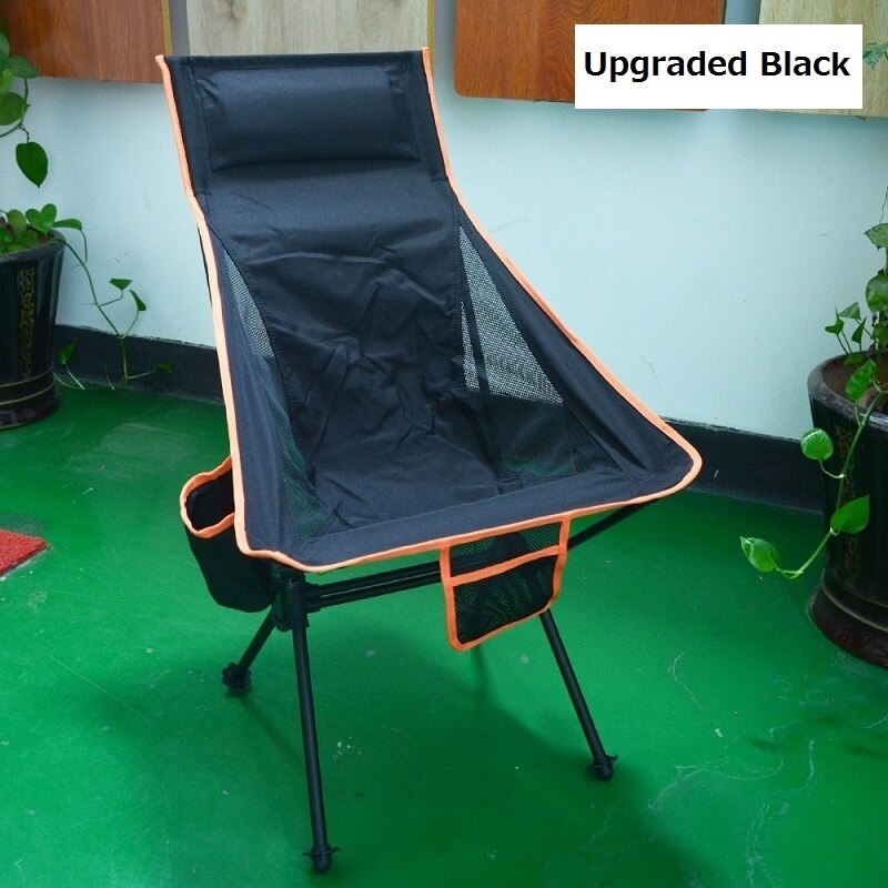 Ultralight Outdoor Folding Camping Chair 150KG Load Aluminiu Alloy Moon Chair For Fishing Picnic BBQ Beach Garden Yard Chair: Upgraded Black