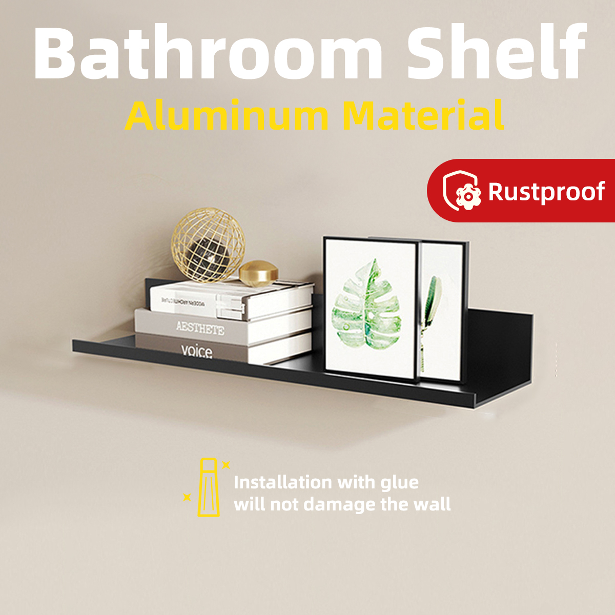 Schwebende verwöhnen für sterben Wandaufbewahrung Arbeitszimmer-Wohnzimmer-DIY-Regal, Dekoratives Regal, Metall-Aluminium-Material, Dekoration, Einlagiges Regal, Badezimmer-WC-Wandregal