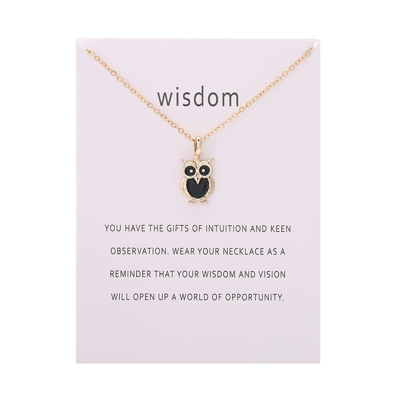 Color Glaze Wisdom Owl Pendant Necklace Jewelry For Women Girl: GOLD BLACK