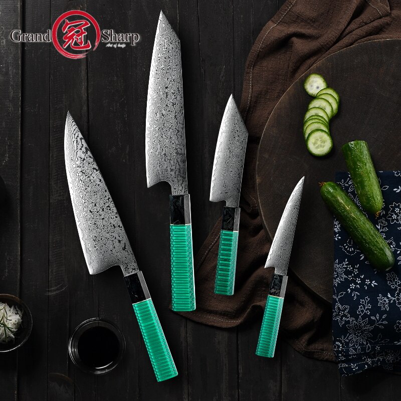 Couteaux de cuisine japonais damas Chef Kiritsuke Santoku, couteau d'office 67 couches VG10 damas en acier, outils Sashimi pour Sushi