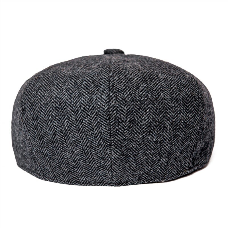 JANGOUL Newsboy Caps Men Wool Blend Flat Cap 8 Panel Male Hat Driving Hats with Button Front 810