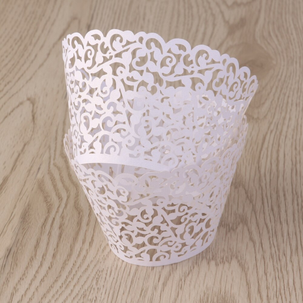 50pcs Vine Filigree Lace Cupcake Wrapper Wraps Liner Wedding Party Cake Decoartion (White)