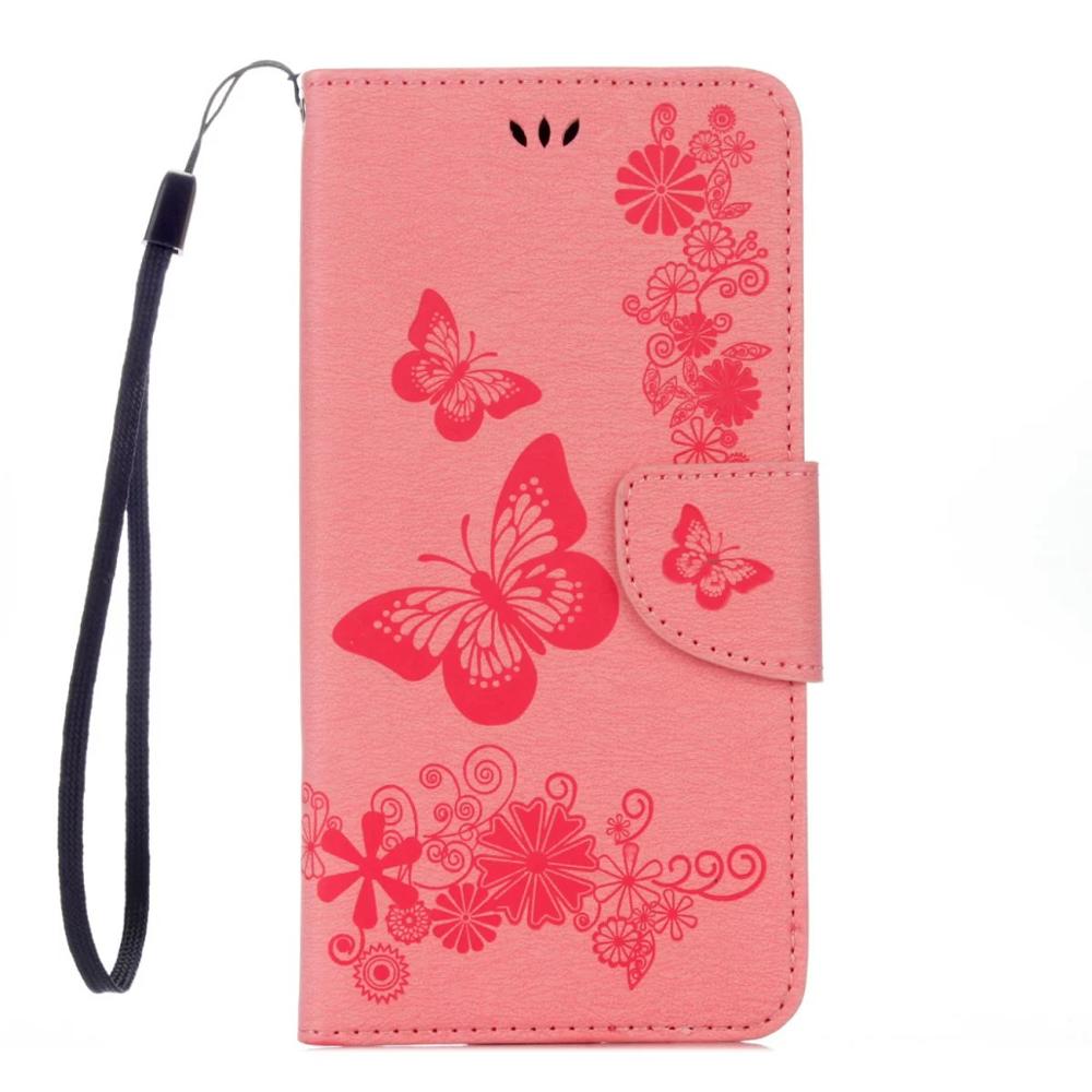 En relieve de cuero flip case para iphone6 6 s plus butteryfly retrocede plus funda cartera de cubierta para iphone7 7 5S sí mt cajas del teléfono: Pink for iPhone6 6s
