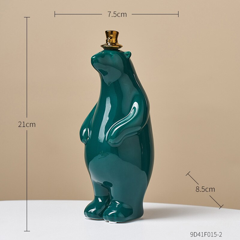 Polar Bear Ceramic Decoration Modern Home Decor Living Room Office Desktop Decoration Feng Shui Decoration Animal Statue: Standing-green