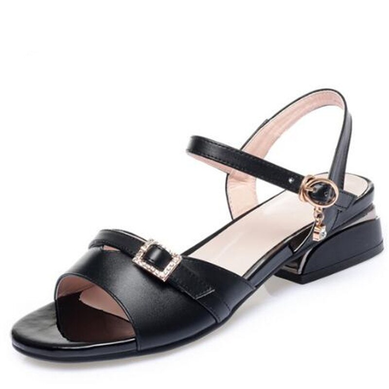 Timetangladies Romeinse Sandalen Zomer Jurk Sandalen Vrouwen Dikke Hak Comfortabele Big Size 41 42 43 Vrouwen Sandalen: Black / 7