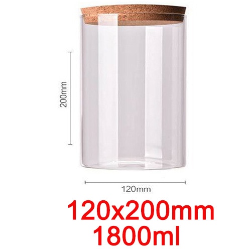 9 storlekar glasburk med lock kork kolumn lufttät burk förvaringsflaskor burkar korn teblad kaffebönor godis matburk: 120 x 200mm 1800ml