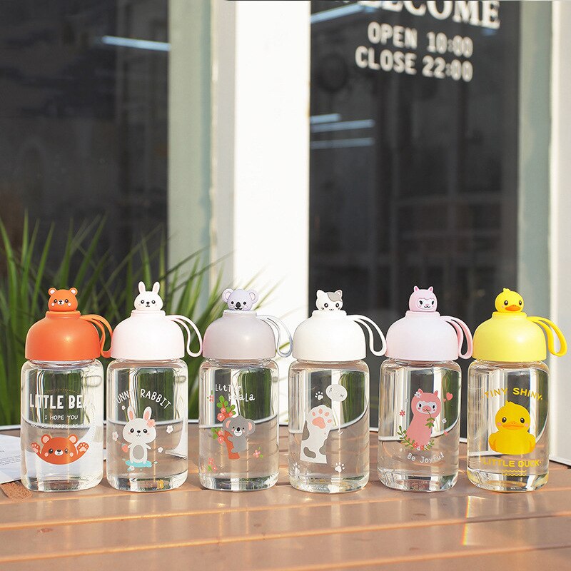 Bouteille d'eau en verre pour enfant/fille, 300ml, tasse à jus, tasse à lait, anti-fuite, en plein air, Sport, dessin animé, mignon