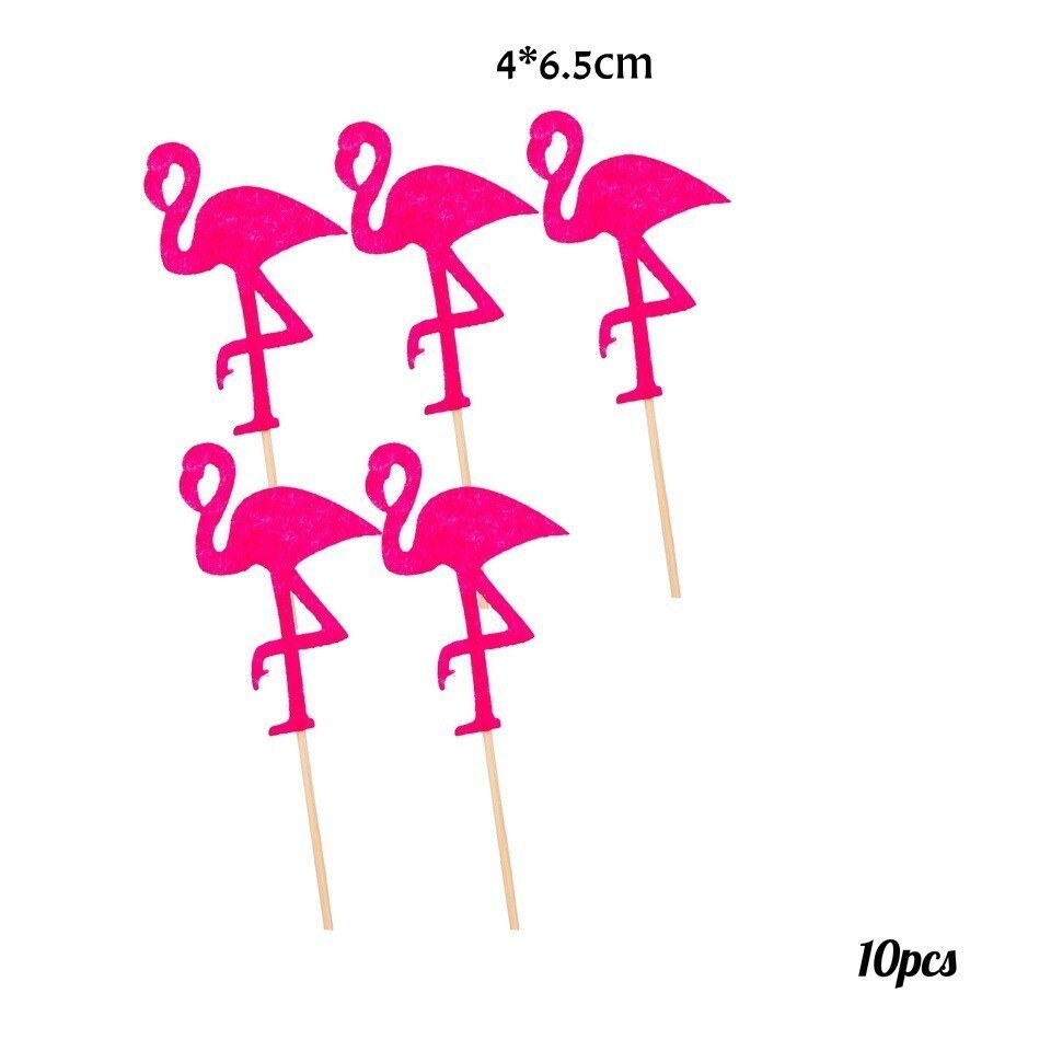 Toppers de Cupcake en forme de palmier, 1 ensemble, flamand rose, ananas, Aloha, décorations pour fête de piscine d'été, mariage, anniversaire, réception pour bébé: 10pcs Flamingo