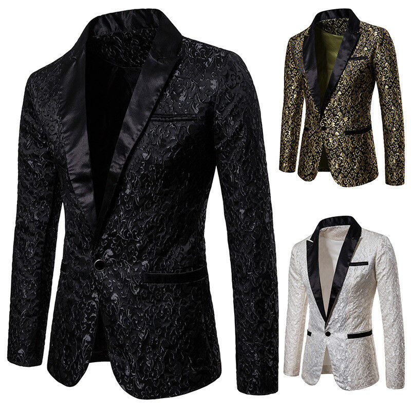 Jacquard Bronzing Bloemen Blazer mannen Pak Jas Toevallige Slanke Formele Een Knop Blazer Mode Casual Bruiloft Jas 2XL