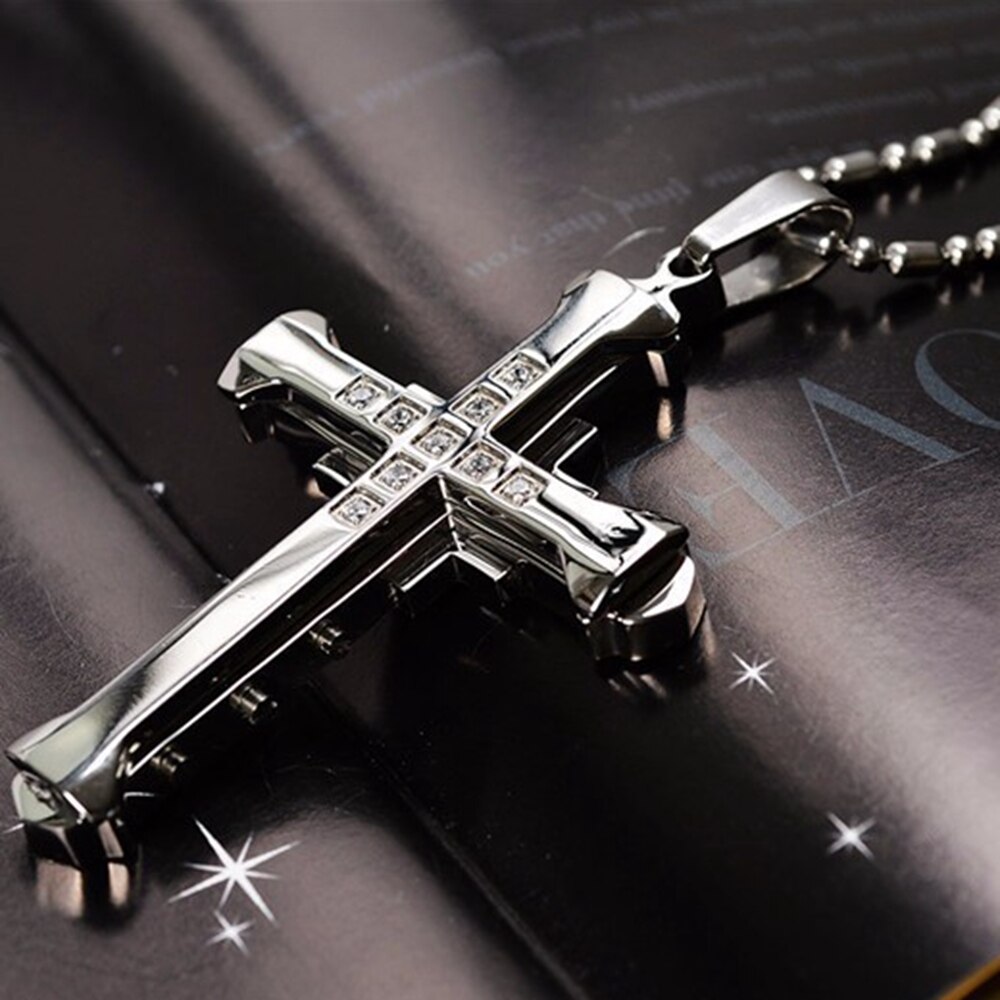 Kruis Ketting Met Dubbele Kristal Set Mannen Hanger Ketting Jesus Dark Knight Ketting Voor Mannen Wearring: Rood-Bruin