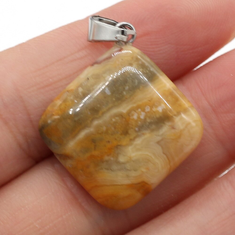 Natural Agates Necklace Pendant Square Pendant Charms for Making DIY Jewelry Necklace Pendant Size 25x25mm: Crazy Agate