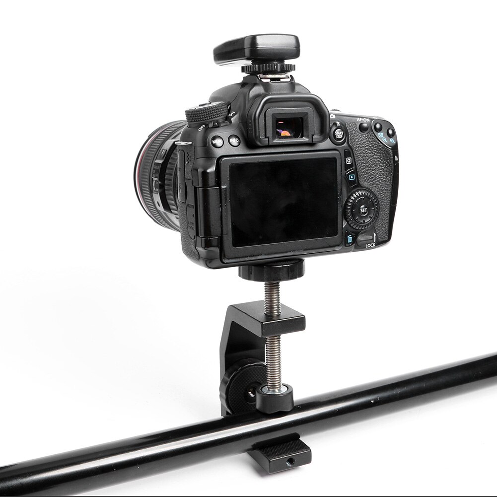 Cylindrical C-type Aluminum Alloy Q-shaped Desk Clamp Bracket Photography Studio Camera LED Flash Light Fixed Holder Black