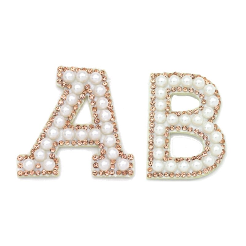Parches de de letras planchables, 26 Uds., apliques para coser en diamantes de imitación, A-Z de letras de pera, parches de bordados para hacer manualidades
