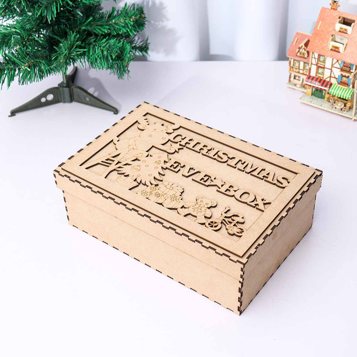 DIY Christmas Eve Festival Box Apples Presents Wooden Case Beautiful Santa Claus Snowflake Memory Elk Event &amp; Party Box