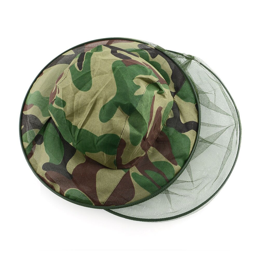 Anti-moustique abeille insecte mouche masque chapeau chapeau avec filet de tête maille Protection du visage équipement de pêche en plein air (Camouflage)