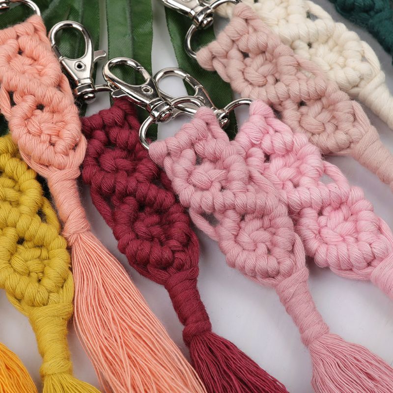 Kvast nøgleringe til kvinder børn boho nøgleholder nøglering macrame taske charme bil hængende smykker legetøj til venner