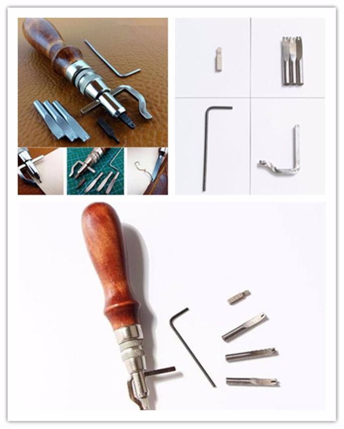 groovers tool for leather wooden handle + steel groove 7 in 1 Leather Edge leather stitching groover