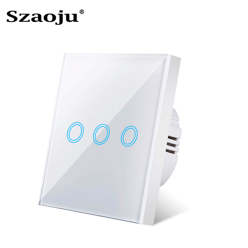 Interruttore tattile a parete 220V Pannello in cristallo temperato standard UE Alimentazione 1/2/3 Gang Interruttori con sensore di luce a 1 via Impermeabile: Bundle3